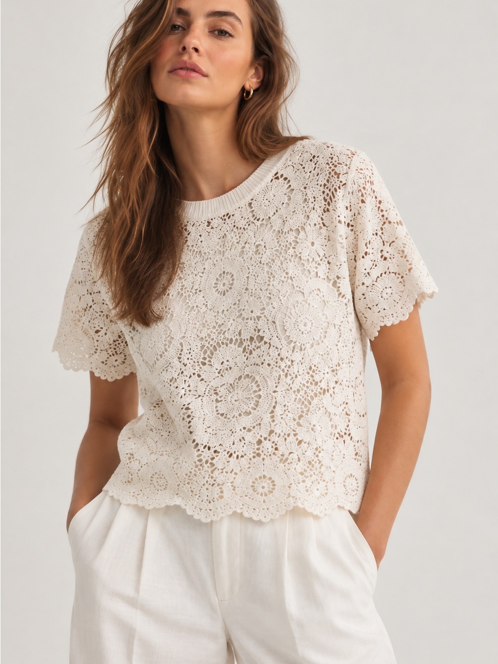 Abercrombie & Fitch Crochet Floral Short-Sleeve Tee
